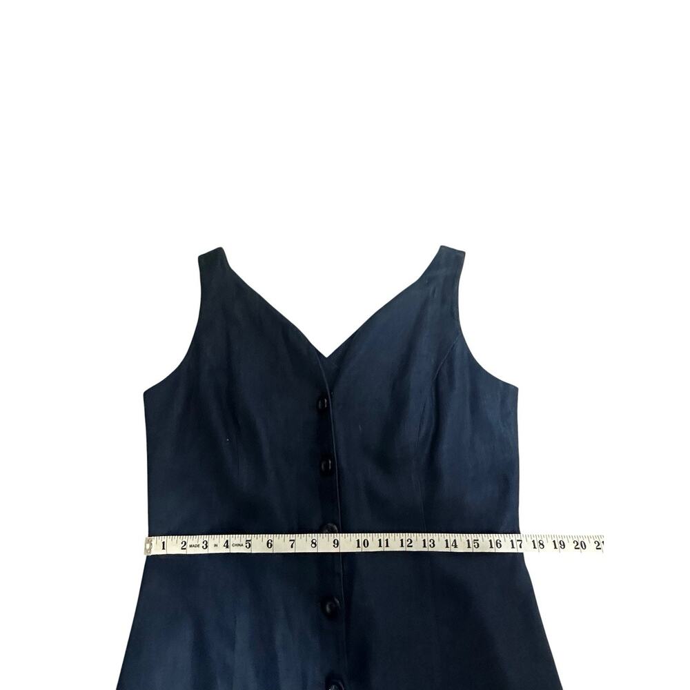 Vtg 90s Navy Blue 100% Linen Maxi Dress Button Front Open Back Resort Coastal 14 - Picture 11 of 15